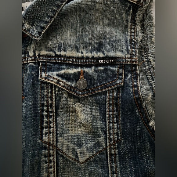 Kill City Distressed Denim Vest Large - Picture 4 of 4